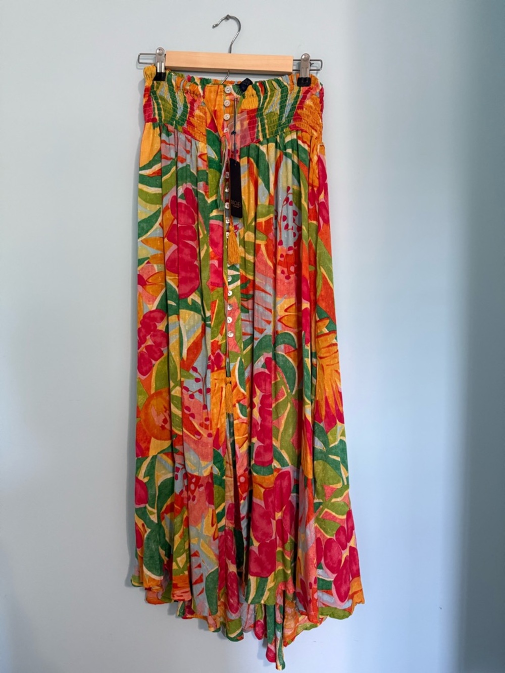 NWT Rachel Roy Tropical Print Multicolor Button-front Elastic Maxi Skirt - XL